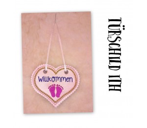 Stickdatei - ITH Türschild Willkommen Baby Füße